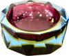 A large heavy 1960s faceted Sommerso Murano glass bowl by Seguso in blue, purple and yellow
