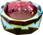 A large heavy 1960s faceted Sommerso Murano glass bowl by Seguso in blue, purple and yellow