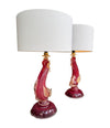 A wonderful pair of 1940s red Murano dolphin lamps by Barovier & Toso