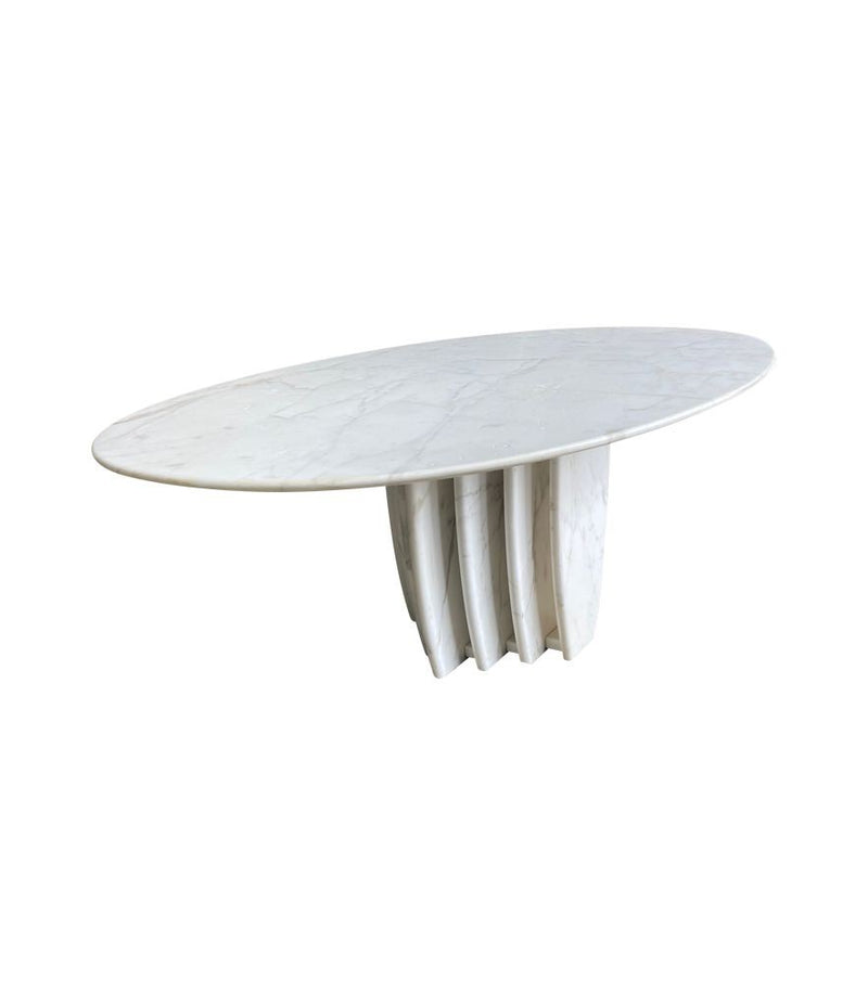 An Italian 1970s oval Carrara marble coffee table in the style of Angelo Mangiarotti