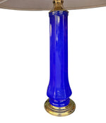 A pair of 1960s cobalt blue opaline Murnao glass lamps by Gino Cenedese