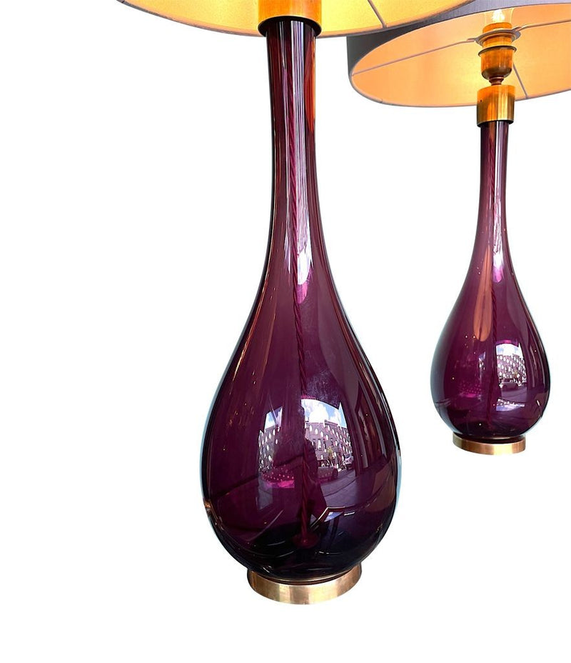 Pair of Italian Purple Murano Glass teardrop shaped lamps - Ed Butcher Antique Shop London