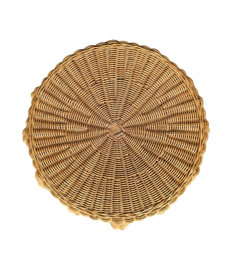 An Italian 1970s woven rattan "draped" side table with cost iron legs