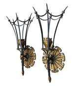 A large pair of Italian 1940s torchiere gilt and black metal wall sconces