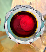 A large heavy 1960s faceted Sommerso Murano glass bowl by Seguso in blue, purple and yellow