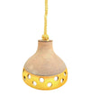 A set of three 1960s French glazed ceramic ceiling lights suspended from thick knotted rope
