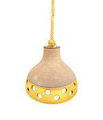 A set of three 1960s French glazed ceramic ceiling lights suspended from thick knotted rope