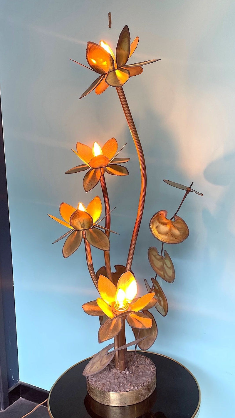 Mid Century French Brass Flower Floor Lamp in the style of Maison Jansen - Mid Century Lighting - Mid Century  Lamp - Ed Butcher Antiques Shop London