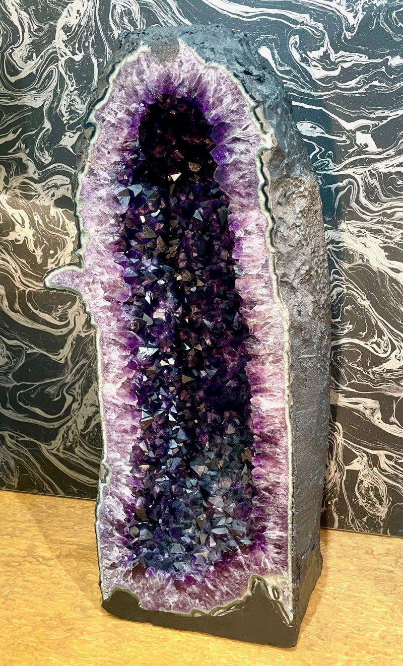 A stunning, large, high quality amethyst crystal geode cave cathedral in deep purple colour - Ed Butcher Antiques Shop London
