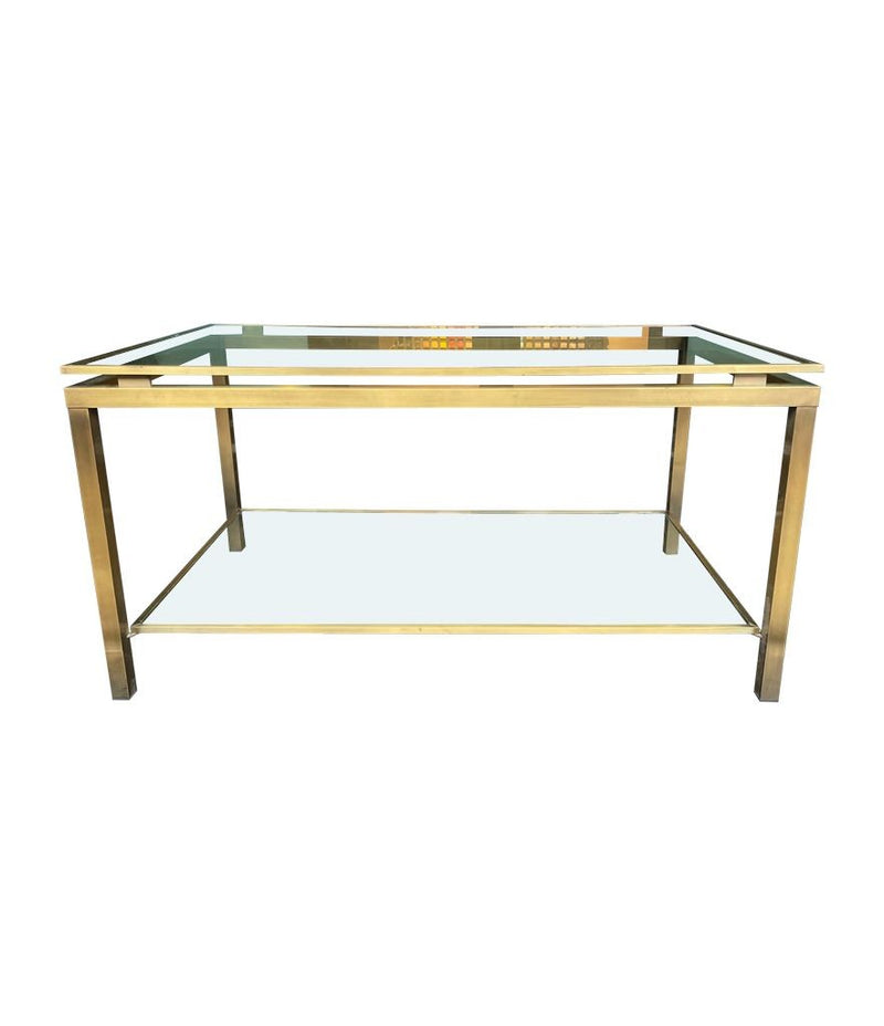 Mid Century Coffee Table in the style of Guy Lefevre gilt metal two tier circa 1970's French 