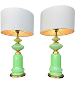 A large pair of 1960s opaline Murano lime green glass lamps by Gino Cenedese