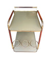 Vintage drinks trolley by Cesare Lacca, gold and lacquered wood with gold painted glass shelves, brass bottle holder and original brass castors. Italian Circa 1950s 