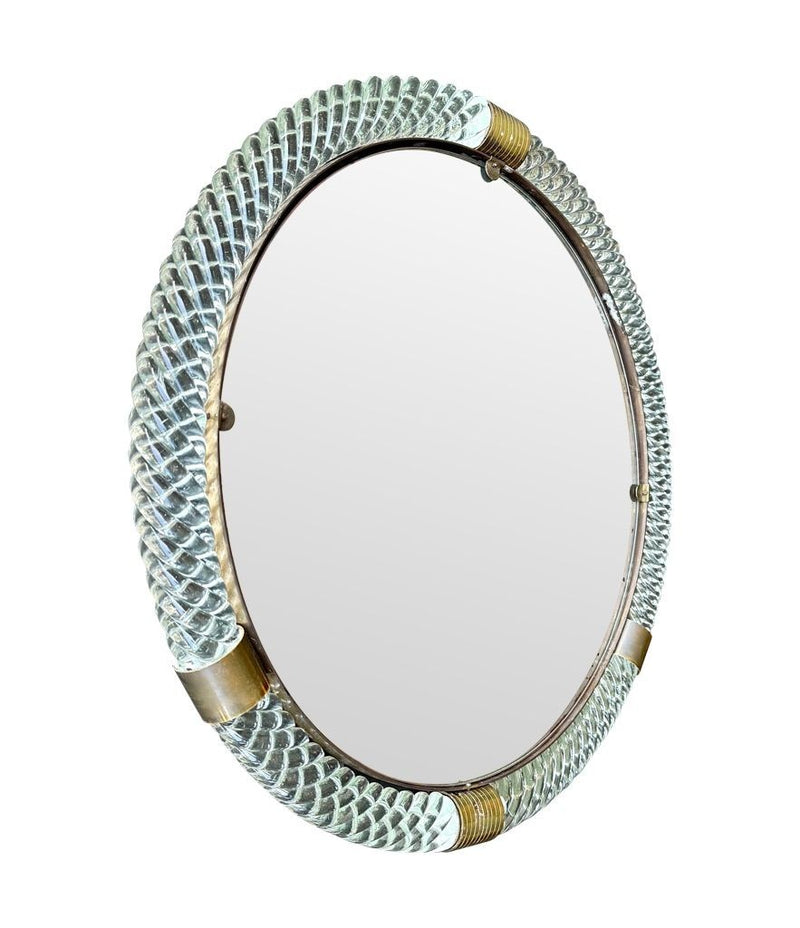 A large 1940s circular Murano glass and brass mirror by Barovier and Toso