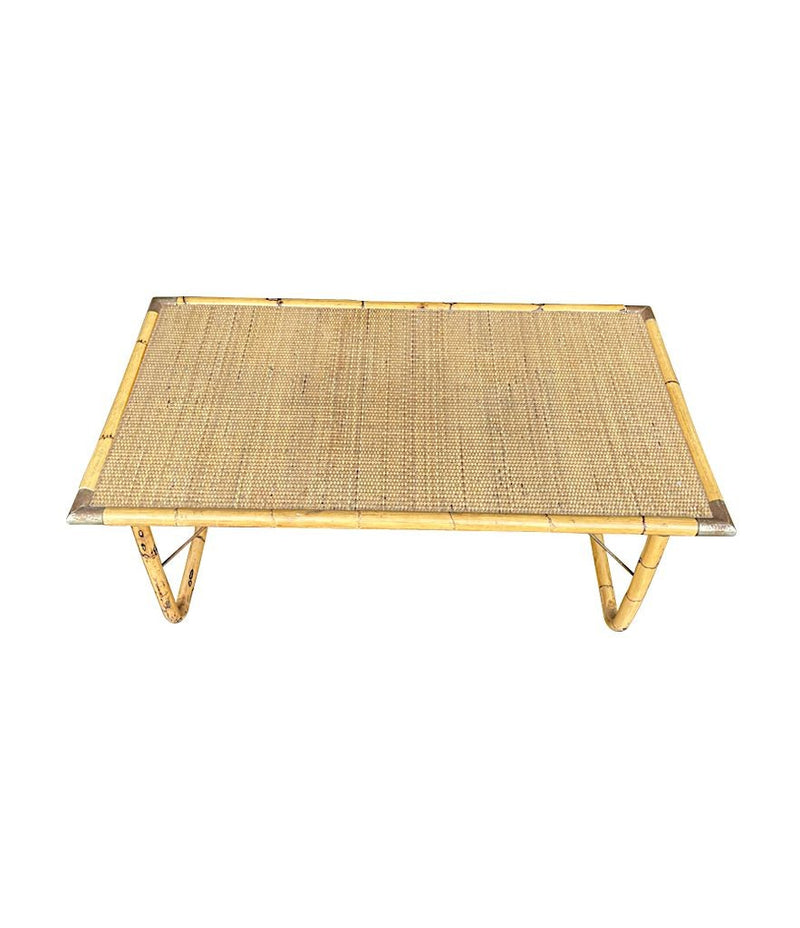 Mid Century Bamboo Coffee Table by Dal Vera, folding coffee table with brass corners