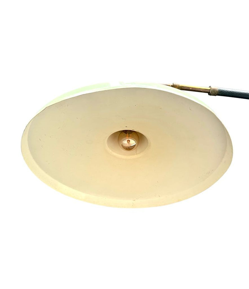 An Italian 1950s Stilnovo brass extendable telescopic wall light with green stitched leather arm