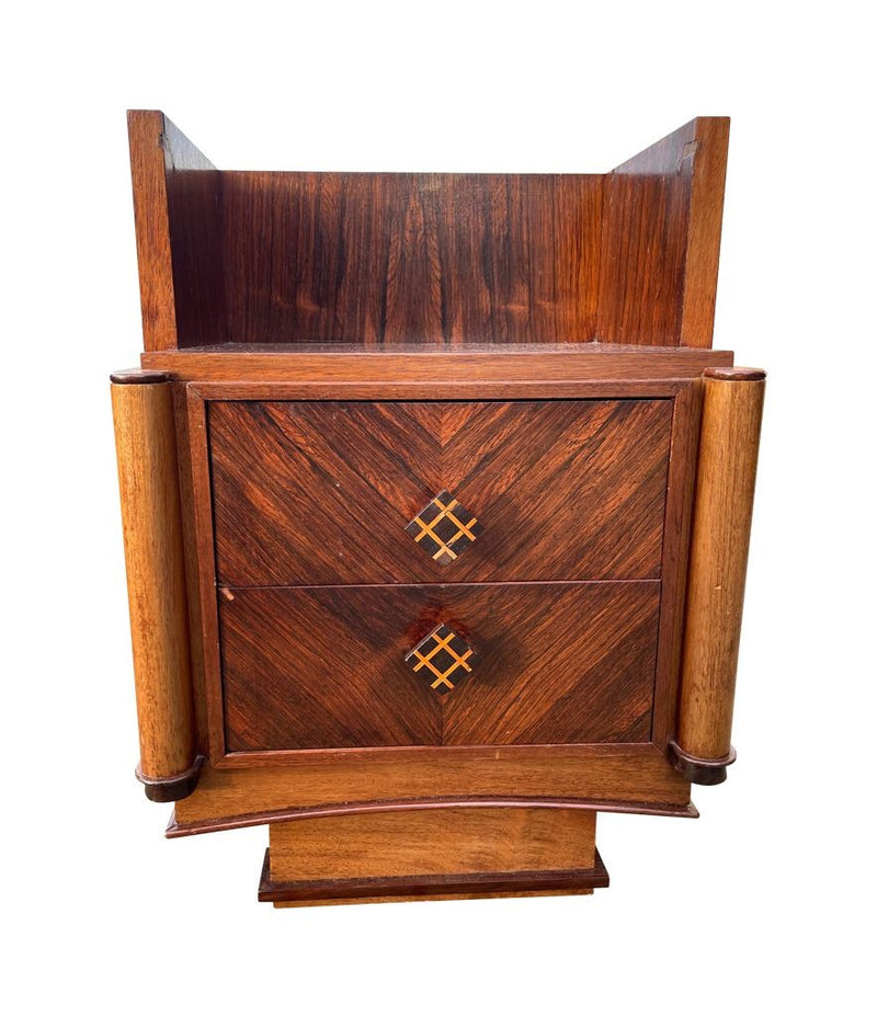 Art Deco Bedside Tables with Macassar Marquetry Detail - Antique Furniture - Ed Butcher Antiques Shop London