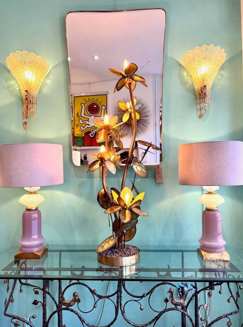 A pair of large large lavender and green Murano opaline lamps by Cenedese