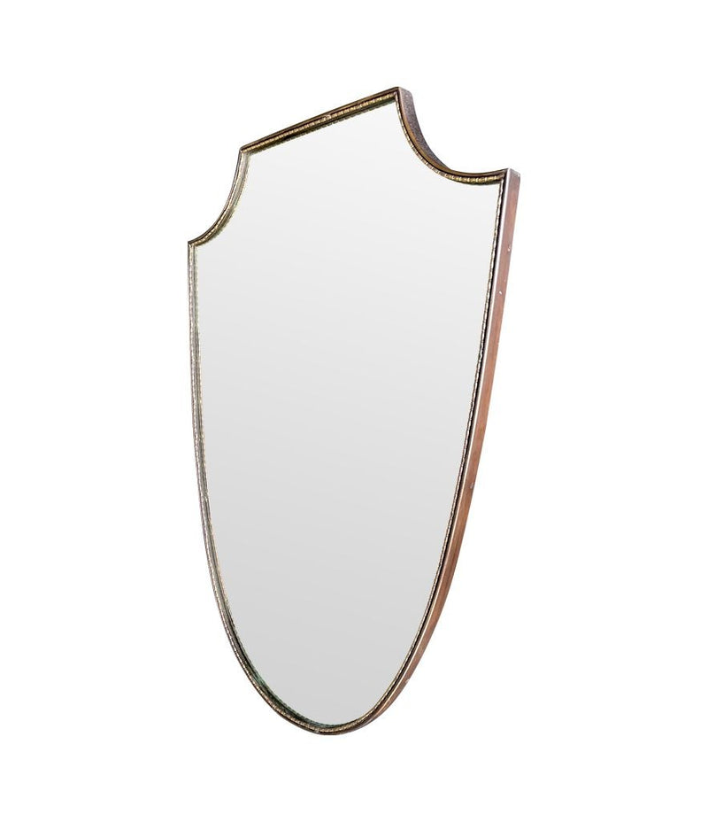 An orignal Italian 1960s brass shield mirror with beaded inner frame detail
