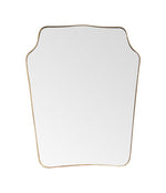 A large original 1950s Italian shield mirror with brass frame, original plate and solid wood back