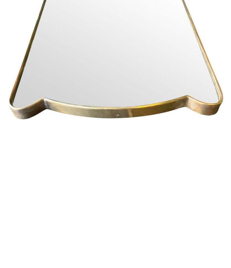 Unique shaped Mid Century Italian shield mirror with solid wood back in the style of Gio Ponti - Mid Century Mirror