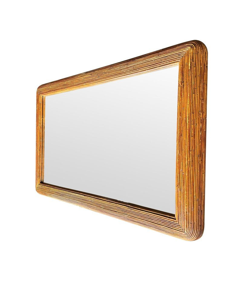 A large landscape or portrait 1970s bamboo mirror