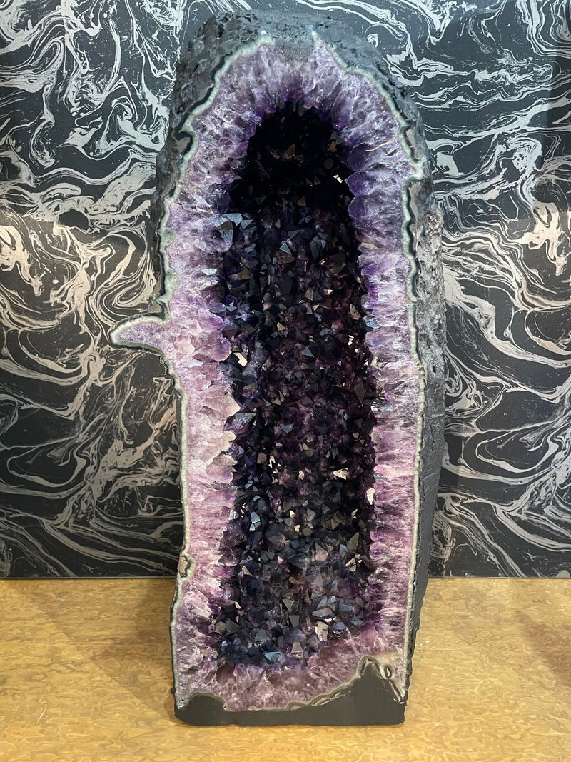 A stunning, large, high quality amethyst crystal geode cave cathedral in deep purple colour - Ed Butcher Antiques Shop London