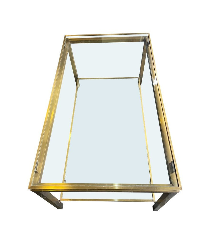  Mid Century Coffee Table in the style of Guy Lefevre gilt metal two tier circa 1970's French 