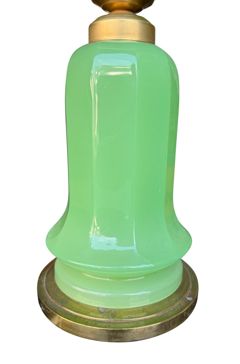 A large pair of 1960s opaline Murano lime green glass lamps by Gino Cenedese