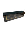 A 1970s vintage black piano lacquer sideboard by Jean Claude Mahey for Roche Bobois with brass detail