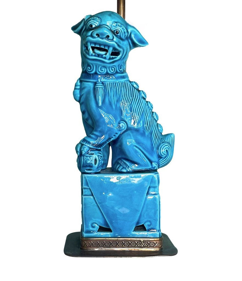 Mid Century Lamps - Turquoise ceramic foo dog lamps - Mid Century Lighting - Ed Butcher Antiques Shop London 