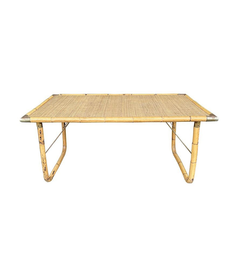 Mid Century Bamboo Coffee Table by Dal Vera, folding coffee table with brass corners