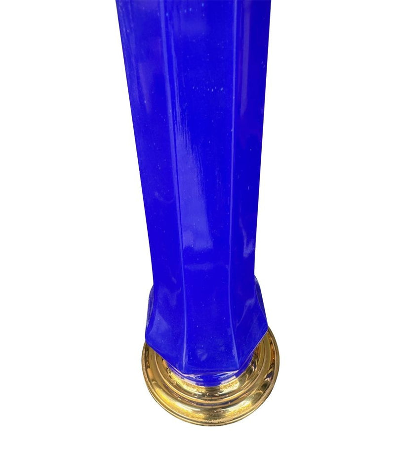 A pair of 1960s cobalt blue opaline Murnao glass lamps by Gino Cenedese