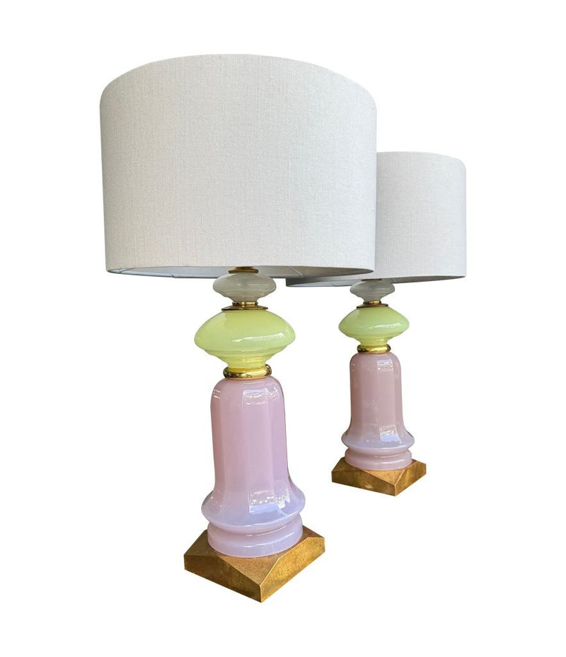 A pair of large large lavender and green Murano opaline lamps by Cenedese