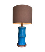 Mid Century table lamp 1970s large Italian faux bamboo ceramic blue lamp with brass fittings - Mid Century Lighting 