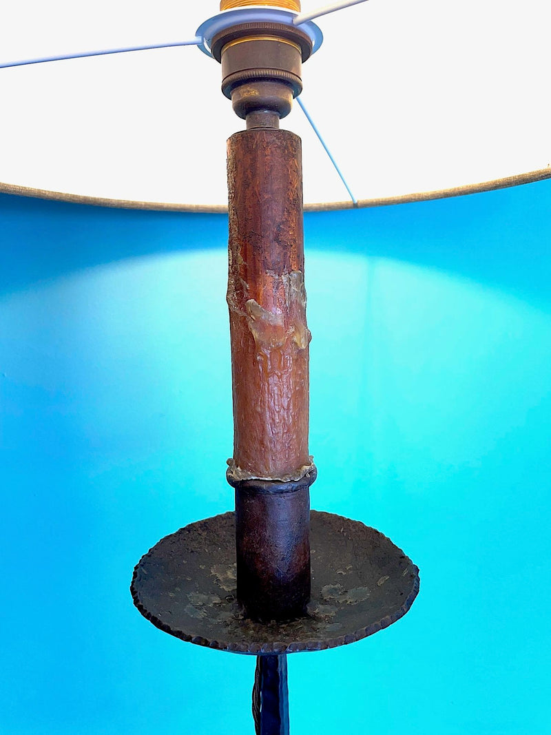 Mid century floor lamp Spanish wrought iron with bespoke linen shade - Mid Century Lighting