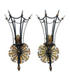 A large pair of Italian 1940s torchiere gilt and black metal wall sconces