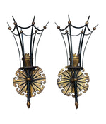 A large pair of Italian 1940s torchiere gilt and black metal wall sconces