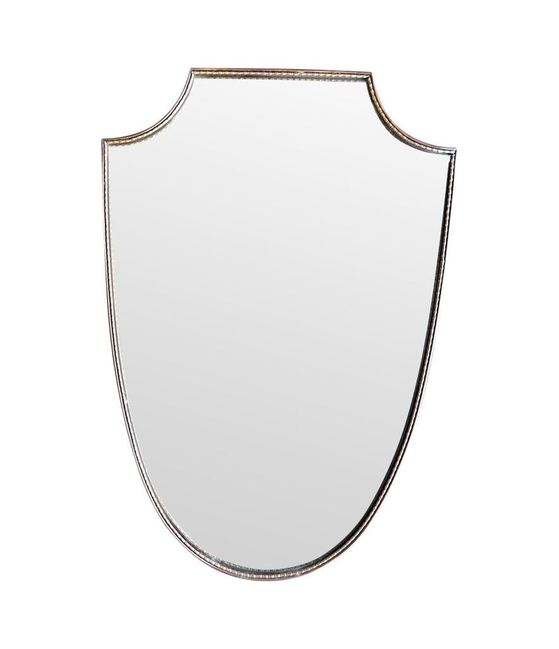 An orignal Italian 1960s brass shield mirror with beaded inner frame detail