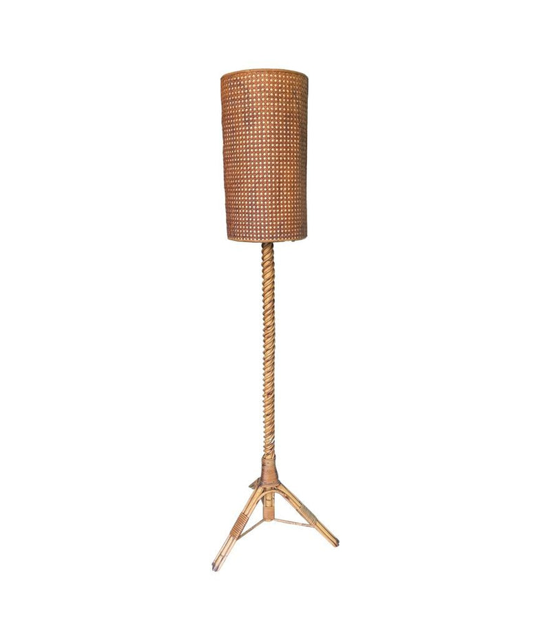 A Mid Century French bamboo floor lamp by Louis Sognot with original bamboo shade - Mid Century Lighting - Mid Century floor lamp