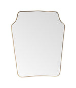 A large original 1950s Italian shield mirror with brass frame, original plate and solid wood back