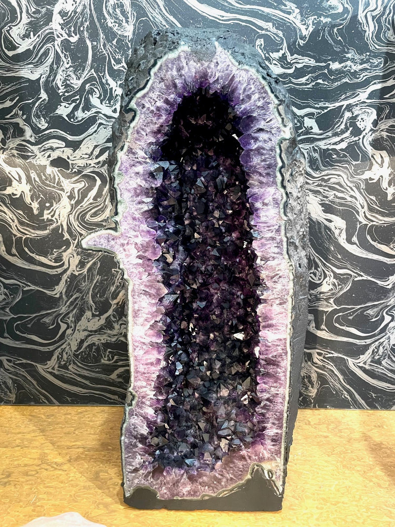 A stunning, large, high quality amethyst crystal geode cave cathedral in deep purple colour - Ed Butcher Antiques Shop London