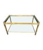  Mid Century Coffee Table in the style of Guy Lefevre gilt metal two tier circa 1970's French 