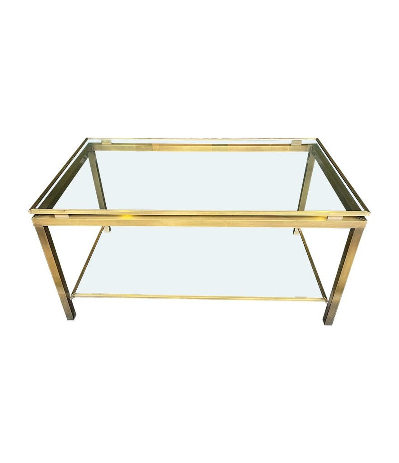  Mid Century Coffee Table in the style of Guy Lefevre gilt metal two tier circa 1970's French 