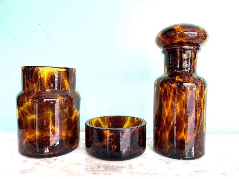 Mid Century Italian Faux Tortoiseshell Murano Glass Bathroom Set by Barovier et Toso - Ed Butcher Antiques Shop London