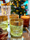A set of six Italian Artemisia green crystal tumblers with 24 ct gold decoration