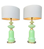 A large pair of 1960s opaline Murano lime green glass lamps by Gino Cenedese