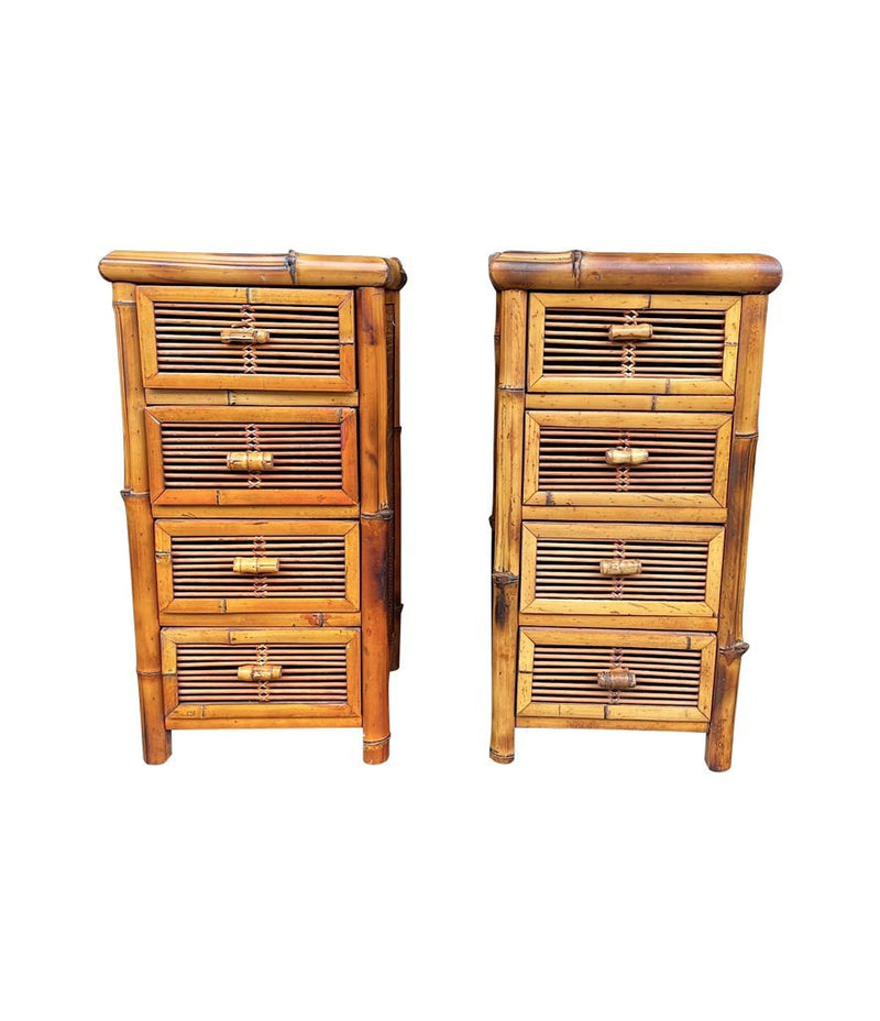 Mid Century Bamboo and Rattan Bedside Tables - Mid Century Furniture - Mid Century Bedside Tables - Ed Butcher Antiques Shop London