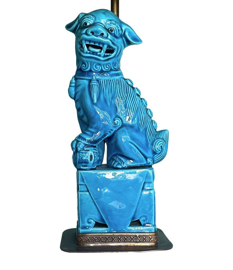 Mid Century Lamps - Turquoise ceramic foo dog lamps - Mid Century Lighting - Ed Butcher Antiques Shop London 