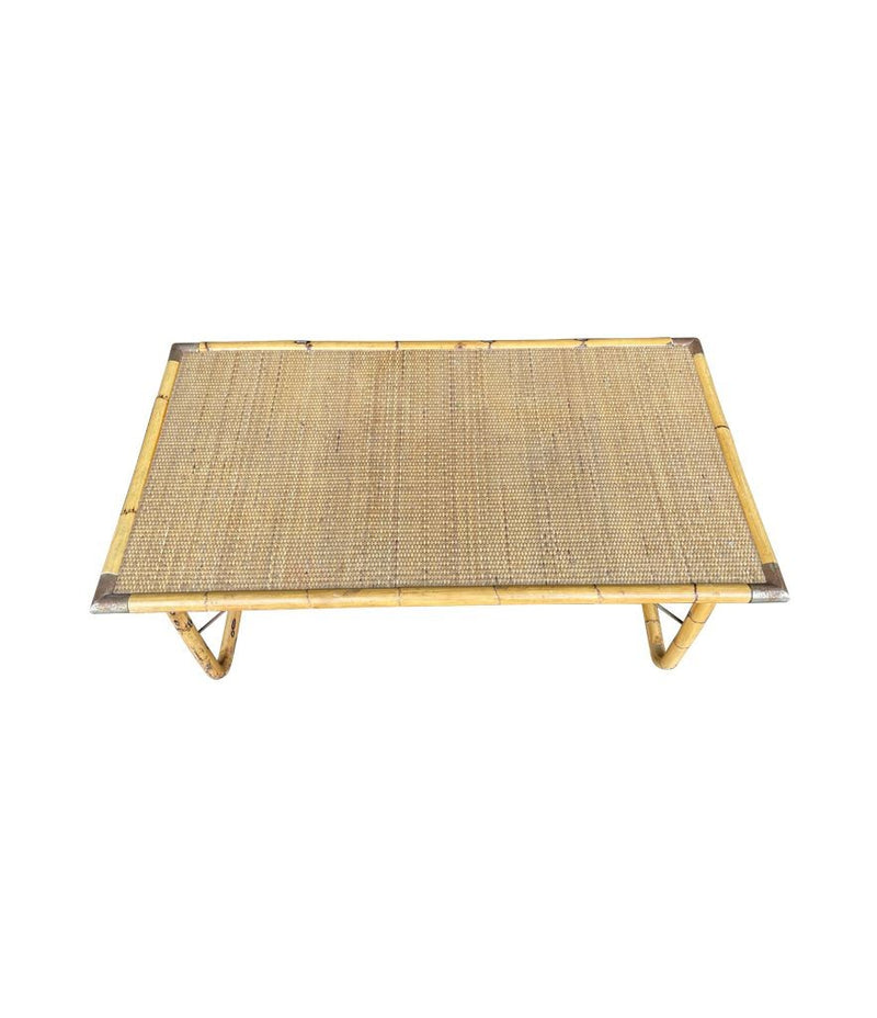 Mid Century Bamboo Coffee Table by Dal Vera, folding coffee table with brass corners