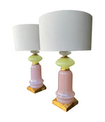A pair of large large lavender and green Murano opaline lamps by Cenedese